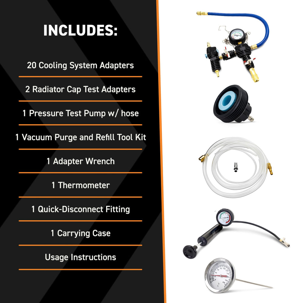 Mishimoto MMTL-CPT-28 vacuum-refill tool accelerates air-free coolant replenishment.