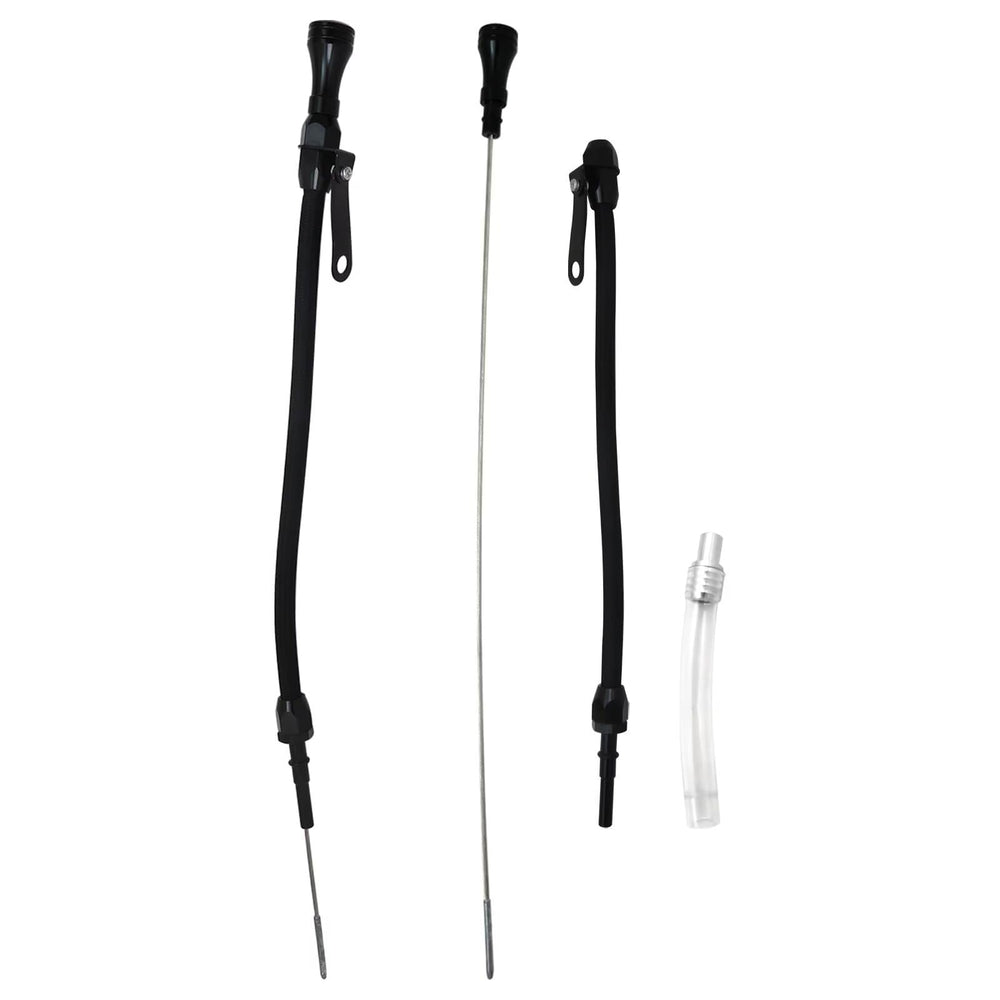 Misimain teflon-lined braided housing protects the dipstick in tight engine bays.