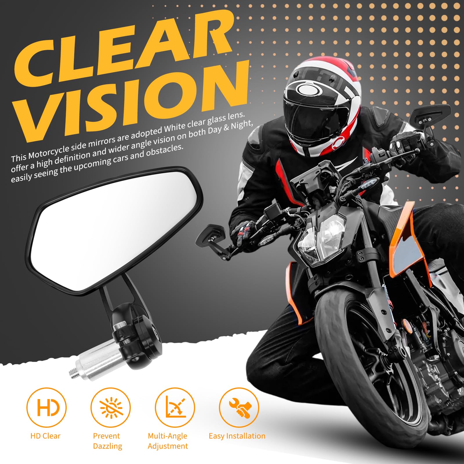 MISS MOLY mirror enhances day and night visibility for riding.