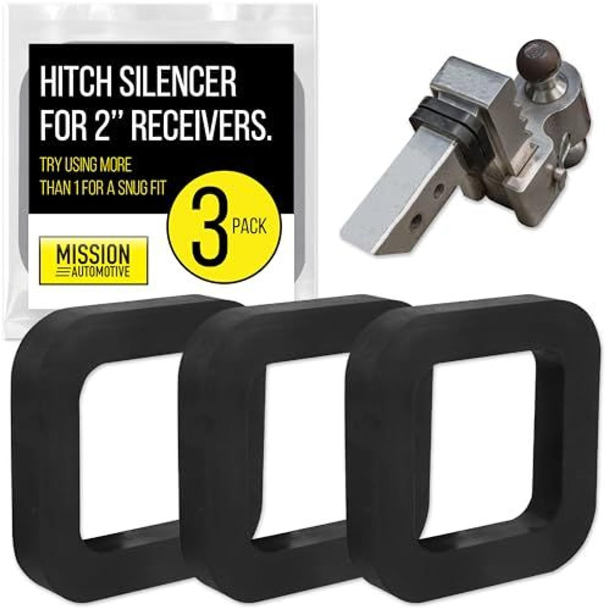Mission Automotive 2-Inch hitch silencer pad front view reduces noise for smoother towing.