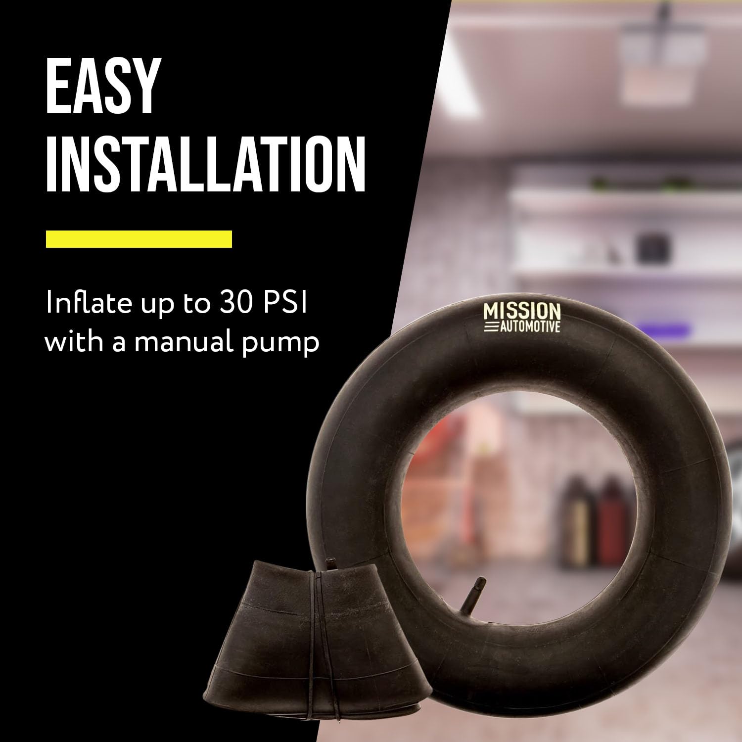 Front-tire fit design of Mission Automotive inner tube for easy installation with TR-13 stem