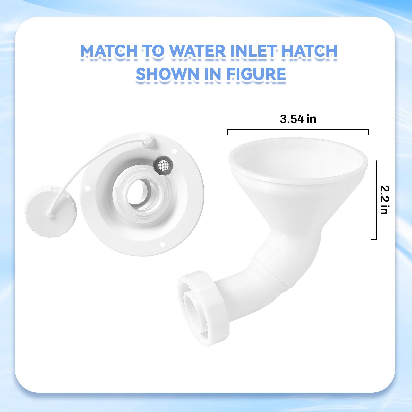 MITCHENIFY RV Water Inlet Funnel fits standard RV water inlets for ease.