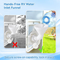 MITCHENIFY RV Water Inlet Funnel twist-lock keeps hands free during filling.