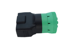 MITOB green 9pin J1939 to OBD2 adapter back view showing durable overmold construction.