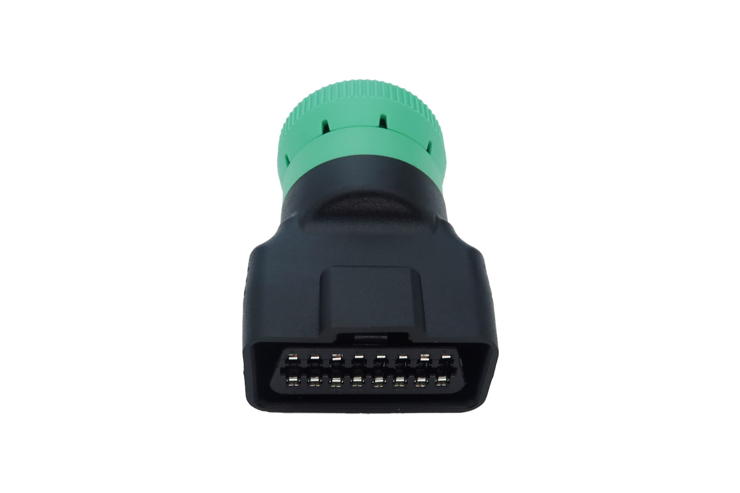 MITOB green 9pin J1939 to OBD2 adapter packaging-ready display.
