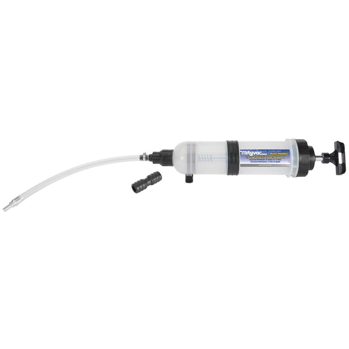 Mityvac MVA6852 1.5L evacuator shows large reservoir for efficient fluid transfer.