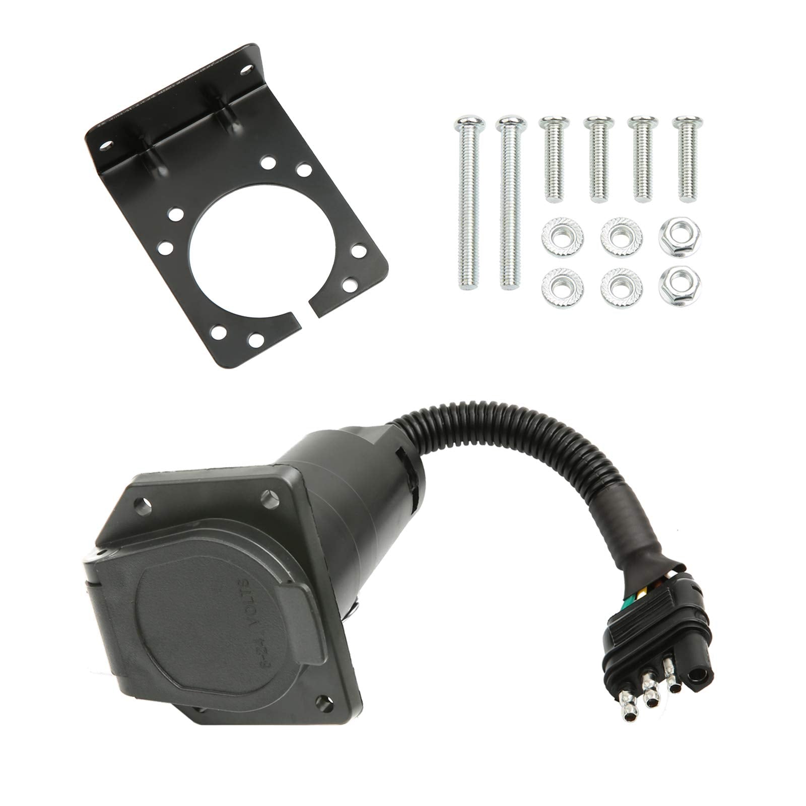 MITZONE 4-Way to 7-Way adapter front view showing quick plug-and-play towing setup