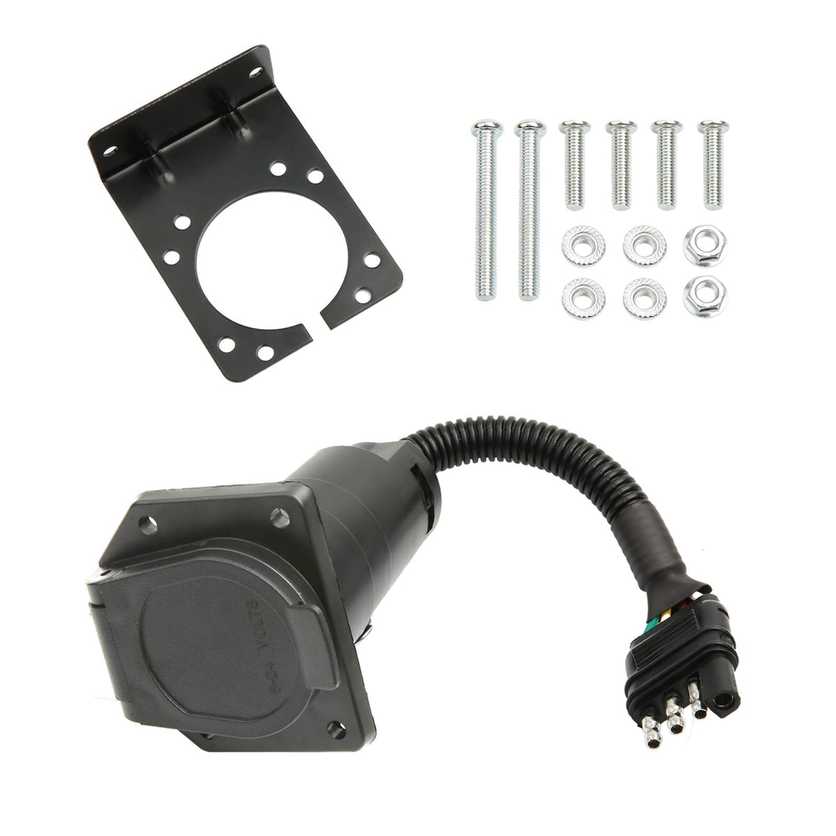 MITZONE 4-Way to 7-Way adapter front view showing quick plug-and-play towing setup