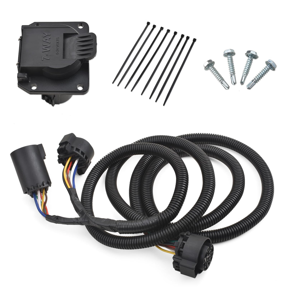 MITZONE 7-pin trailer wiring plug harness for universal fit and durable brass terminals.