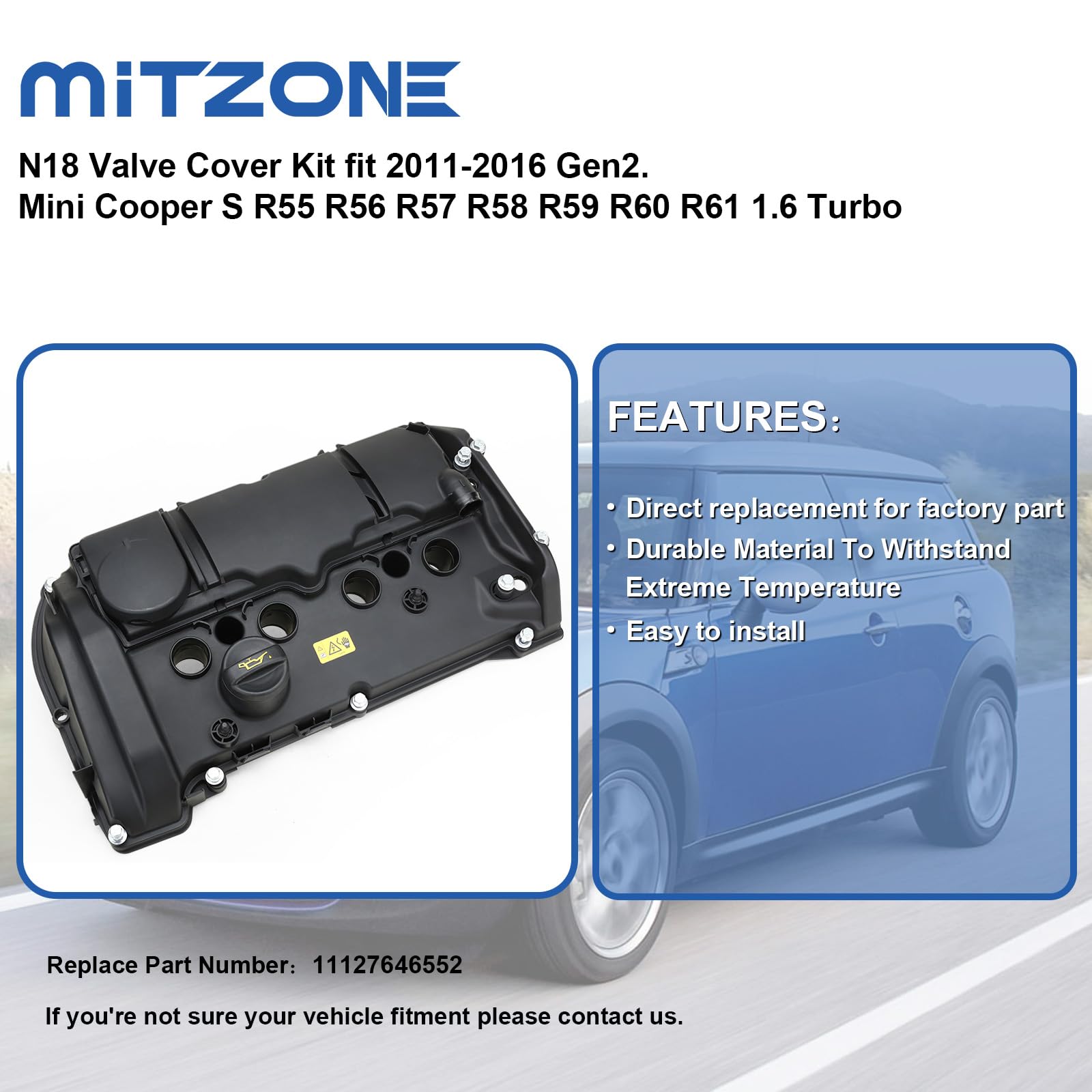 MITZONE N18 valve cover bolts and cap, quick installation and secure mounting.