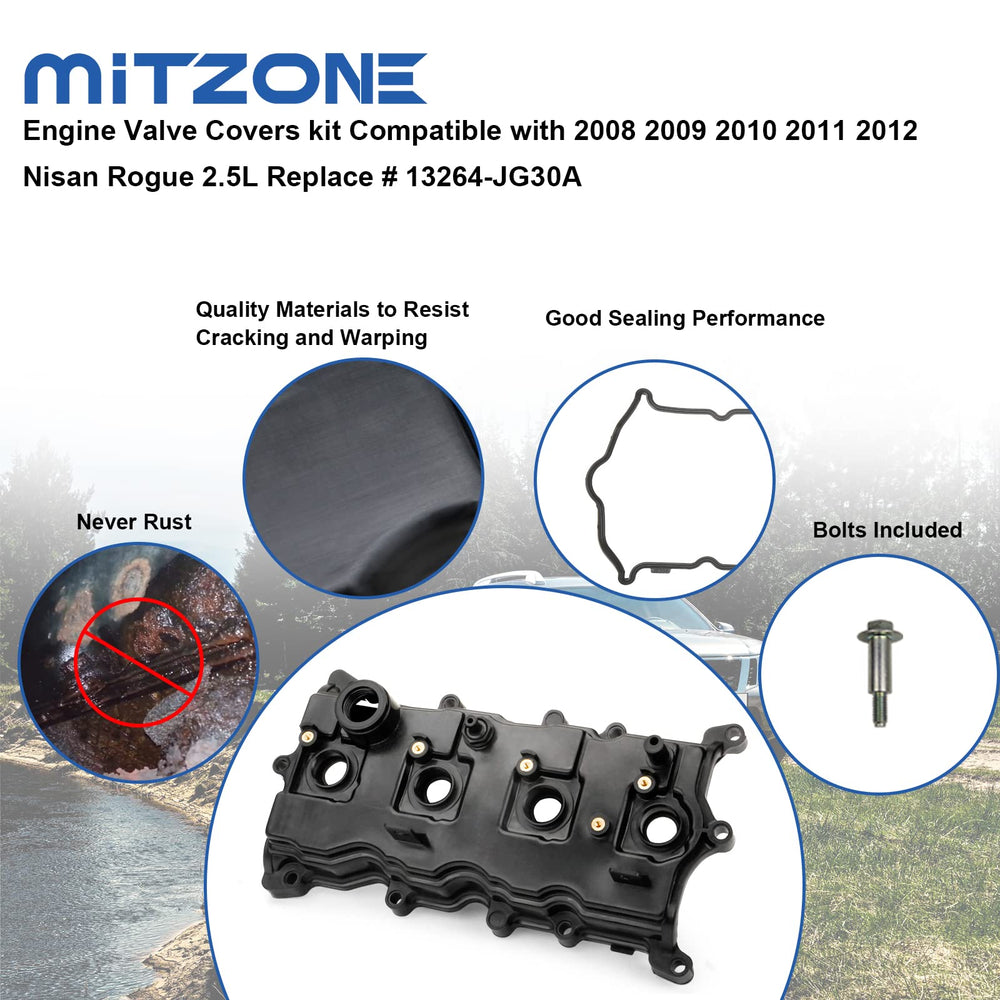 MITZONE oil cap and gasket for Nissan Rogue 2.5L, closeup highlights seal components
