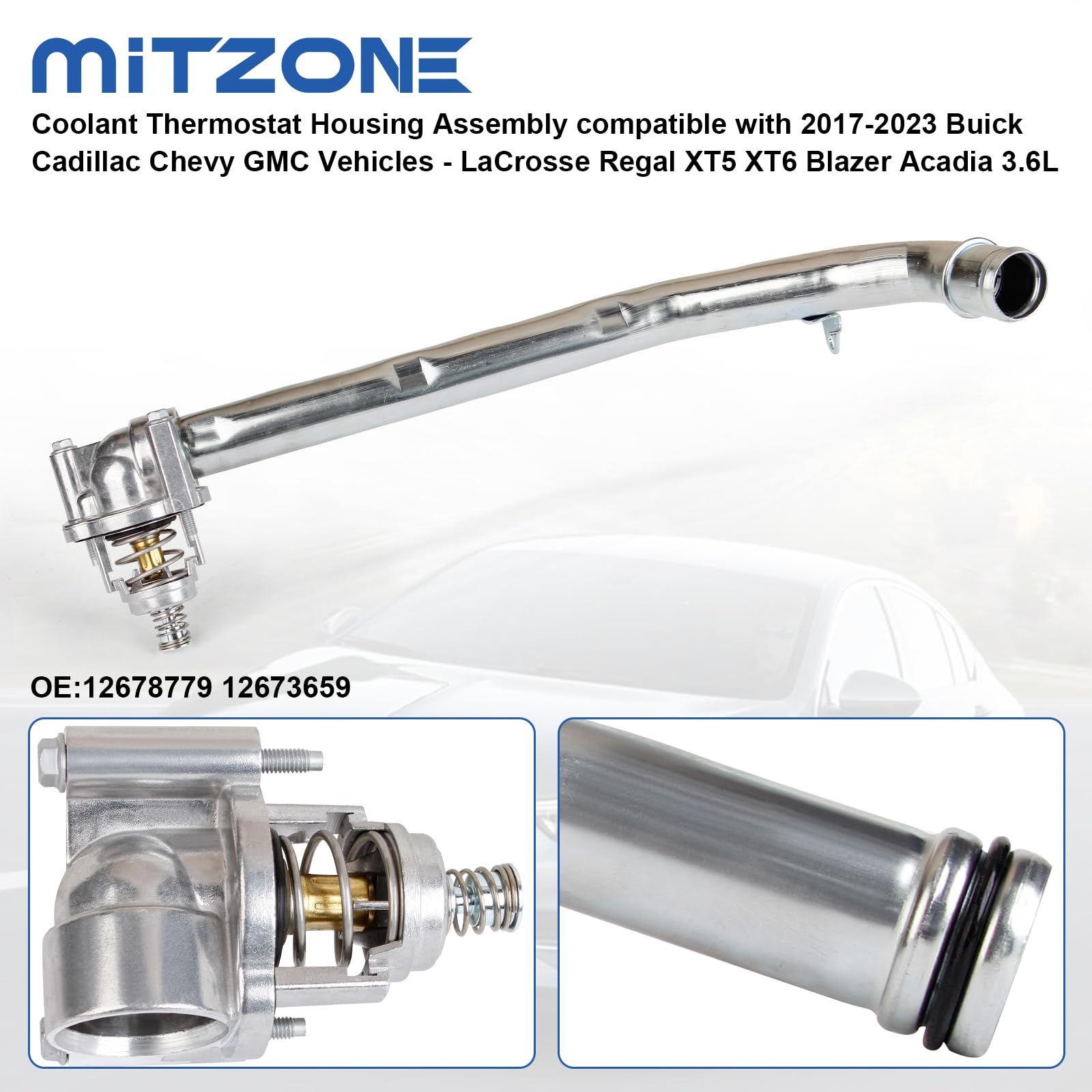 MITZONE thermostat housing close-up highlights durable materials built to withstand engine cooling demands