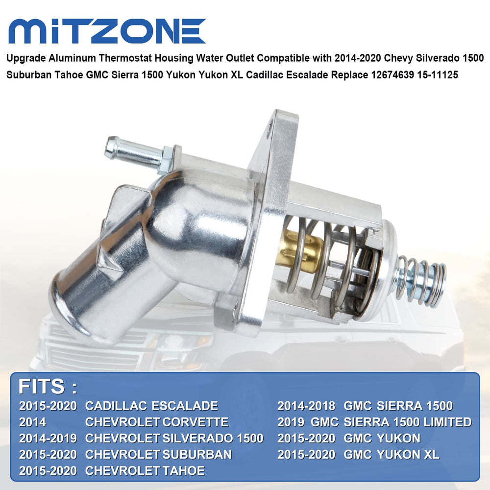 MITZONE thermostat housing with integrated thermostat fits Chevy and GMC engines precisely