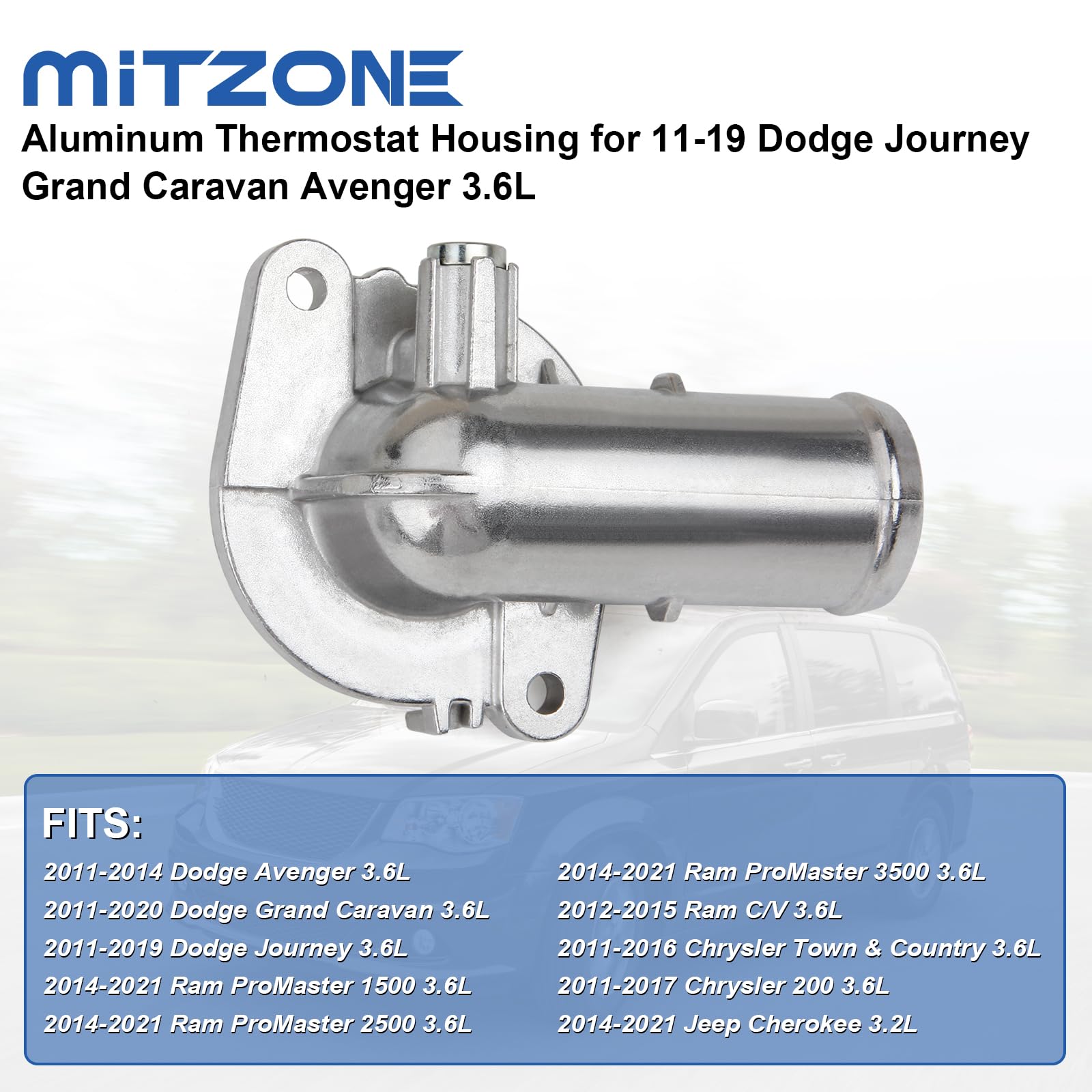 MITZONE aluminum thermostat housing assembly top view showing precision fit