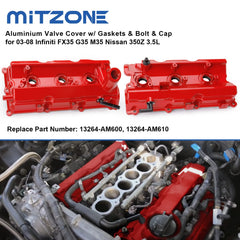 MITZONE aluminum valve cover right with red finish for easy installation