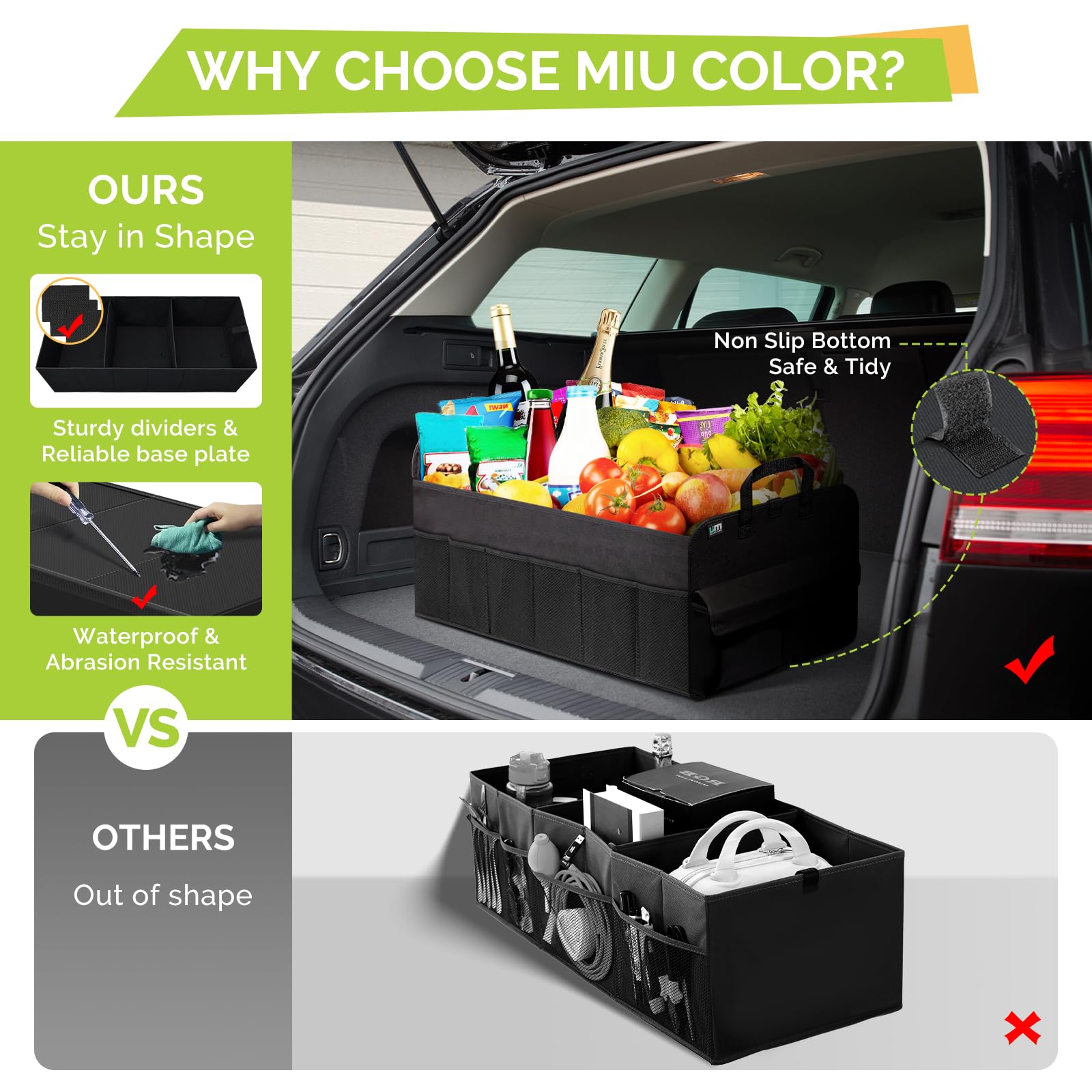 MIU COLOR trunk organizer durable non-woven fabric for lasting use.