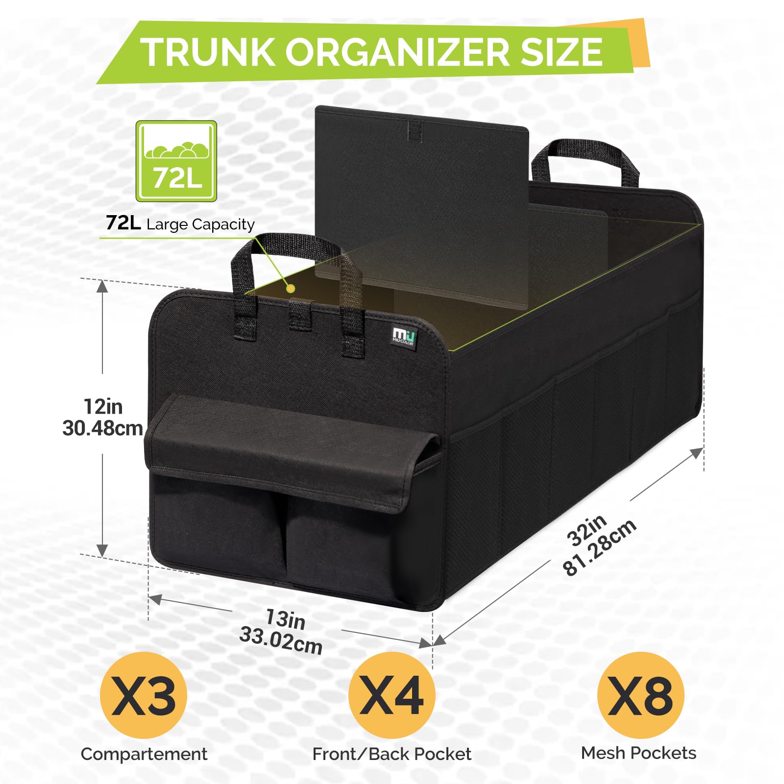 MIU COLOR trunk organizer non-slip bottom prevents sliding during drives.