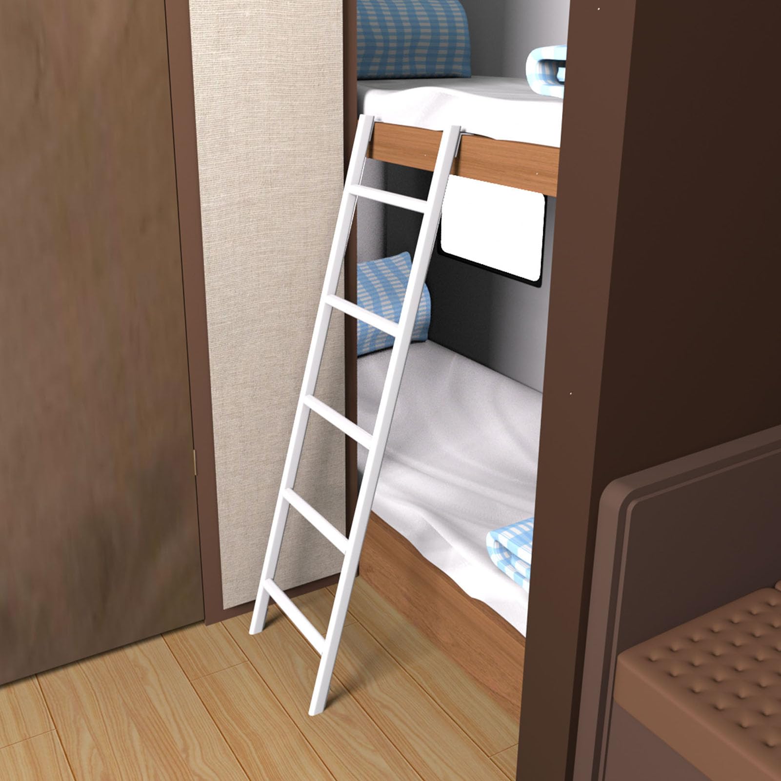 MIWOOYY bunk bed ladder with 4 hooks, protects bunk frames during use