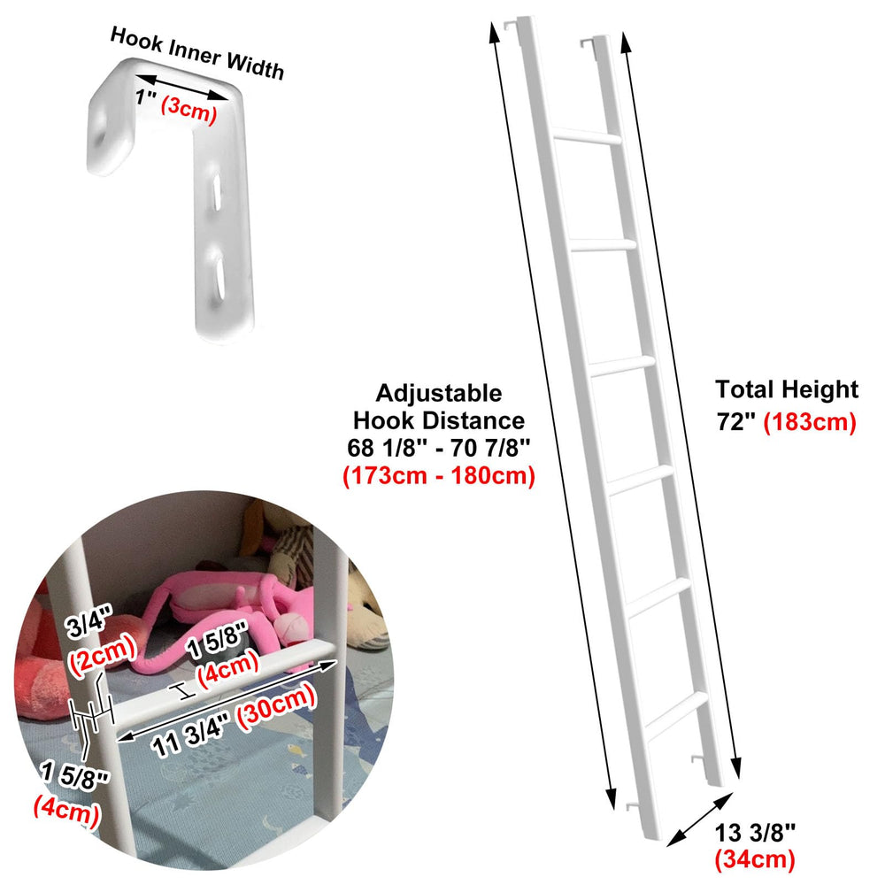 MIWOOYY bunk bed ladder rubber-coated hooks prevent bunk frame scratches