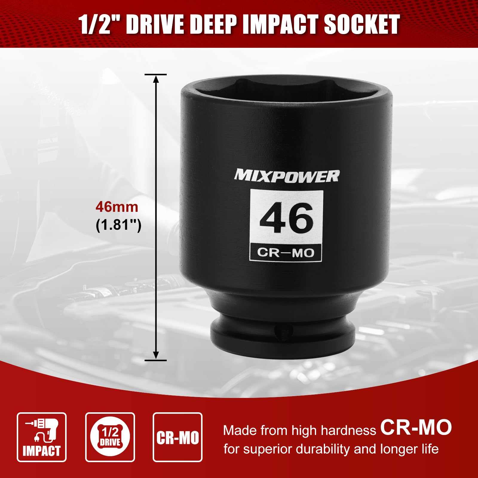 MixPOWER axle nut socket 46mm 6-point for secure wheel and axle fastener work.