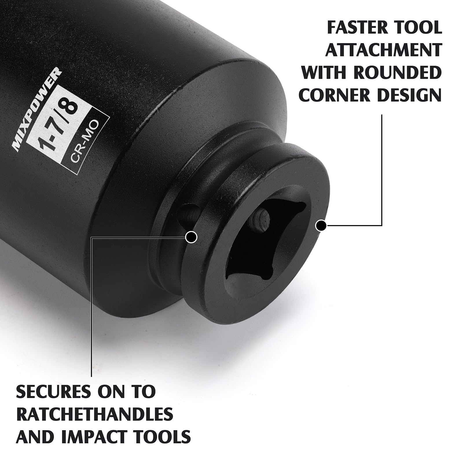 MIXPOWER socket with laser-etched size marking enables easy reading in low light