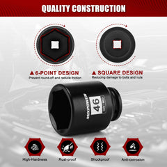 MixPOWER radius-corner 6-point impact-grade socket 46mm reduces wear during heavy use.