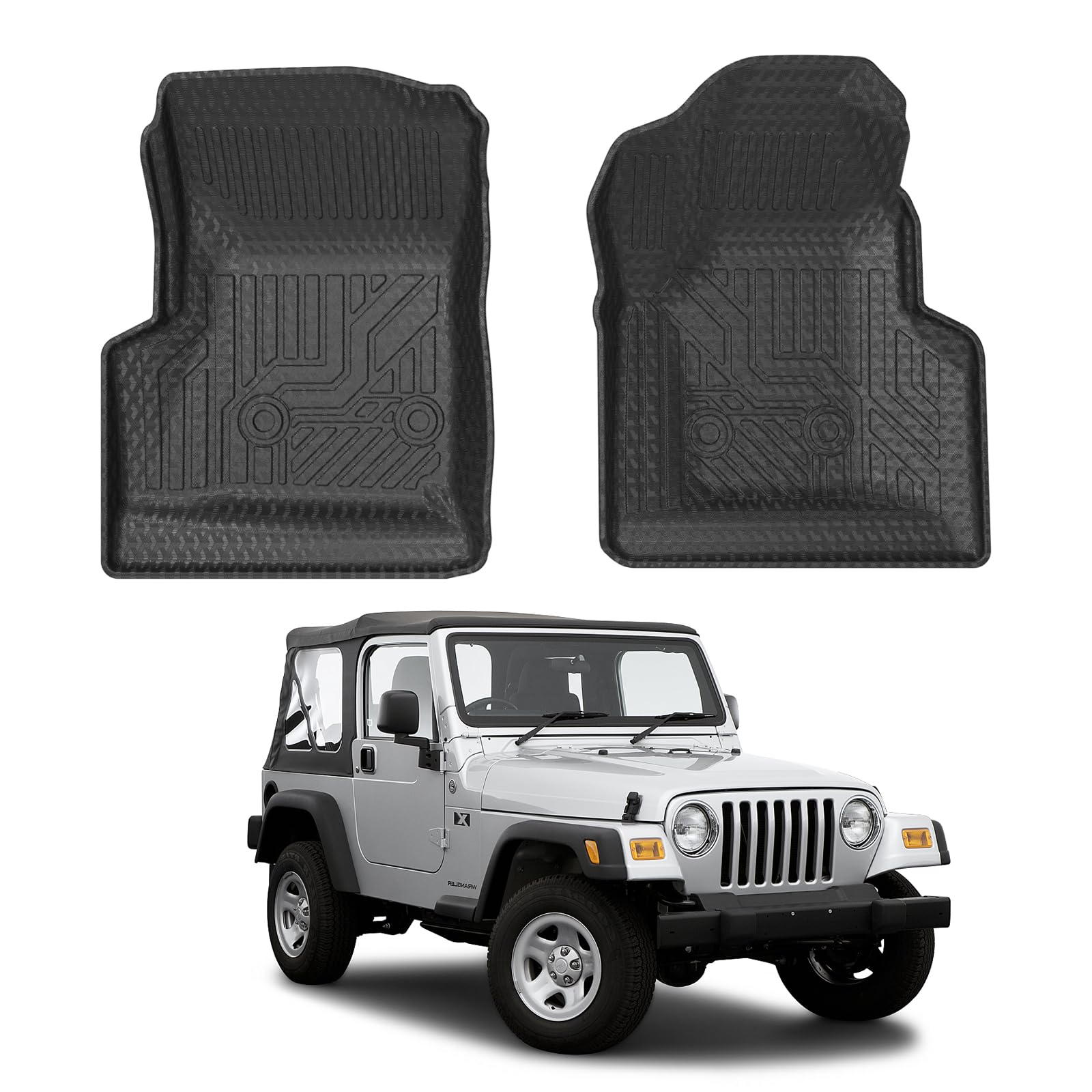 Mixsuper custom-fit front floor mats for Wrangler TJ/LJ protect against dirt and water.