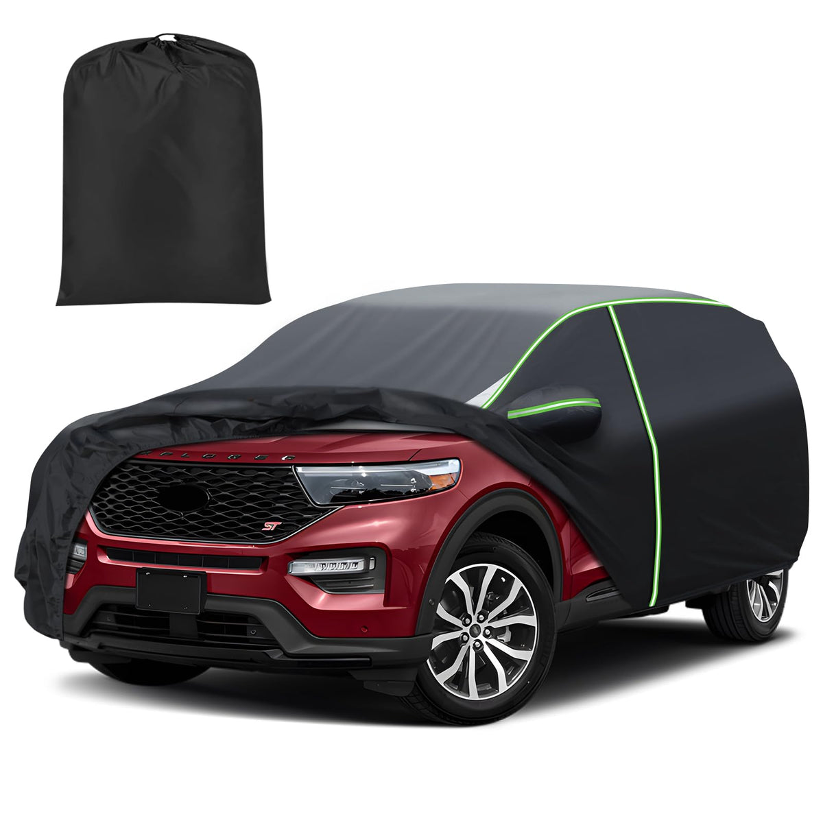 Mixsuper Liner car cover on a Ford Explorer, full-coverage protection against sun and rain.