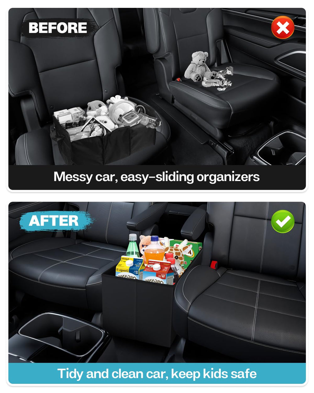 Mixsuper Liner kids toys organization shows clutter-free backseat.