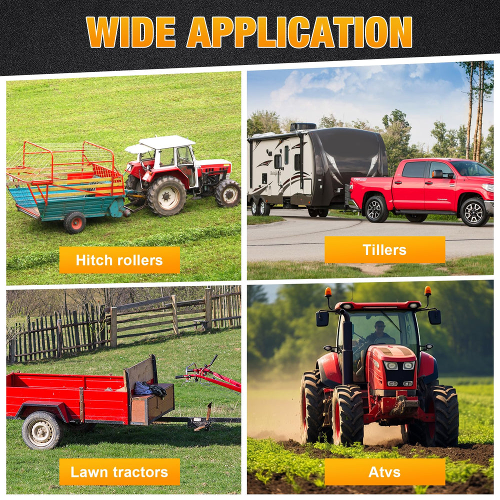 MJHHAPY package includes hitch pins, clips, and carriage bolts for mounting.