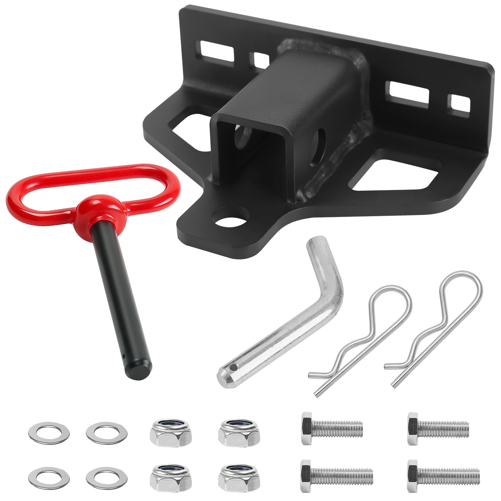 MJHHAPY zero-turn hitch with a 2-inch receiver for rugged towing on large lawns.