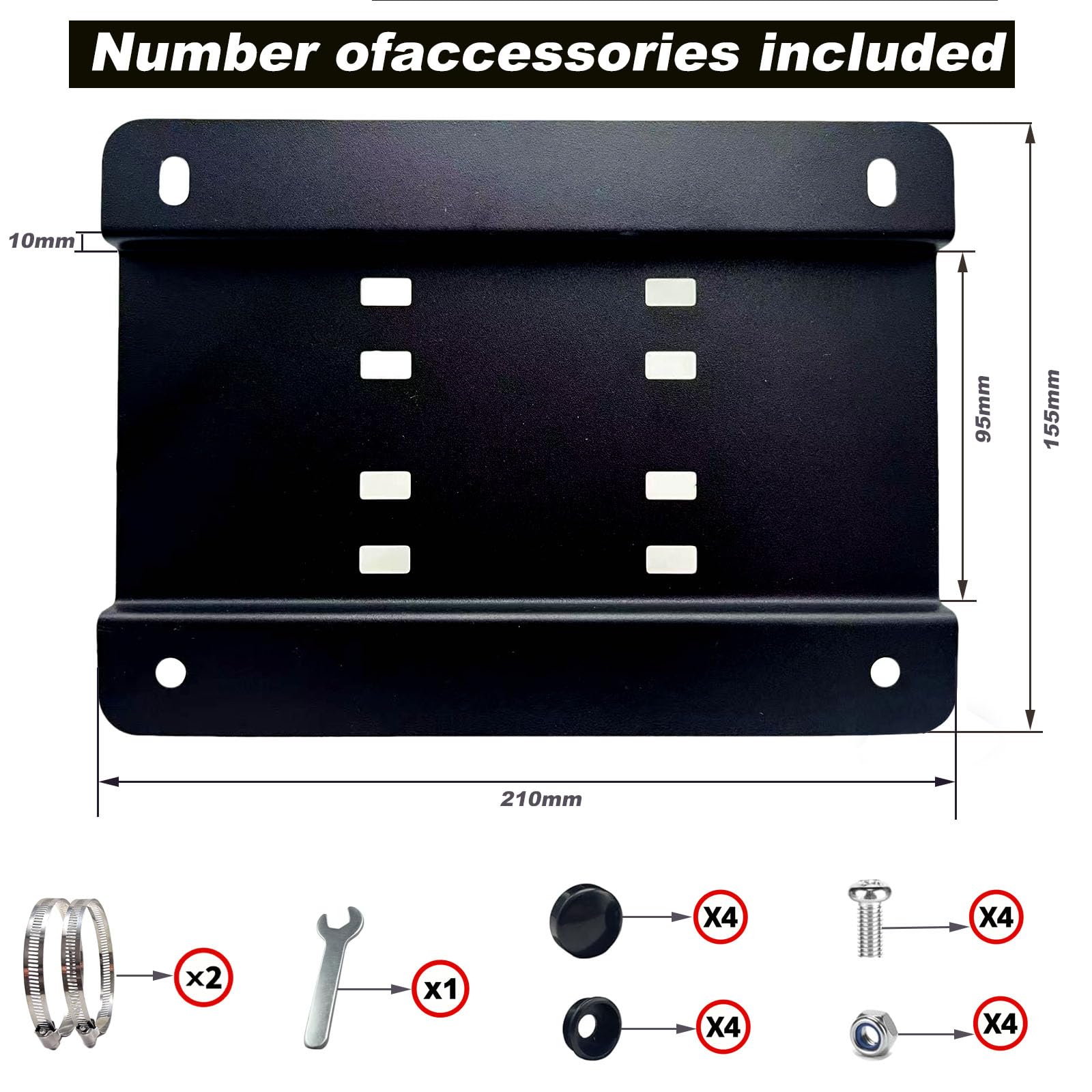 MJNAUY 3-inch grille bracket side profile demonstrates adjustable fit for multiple grille guards.
