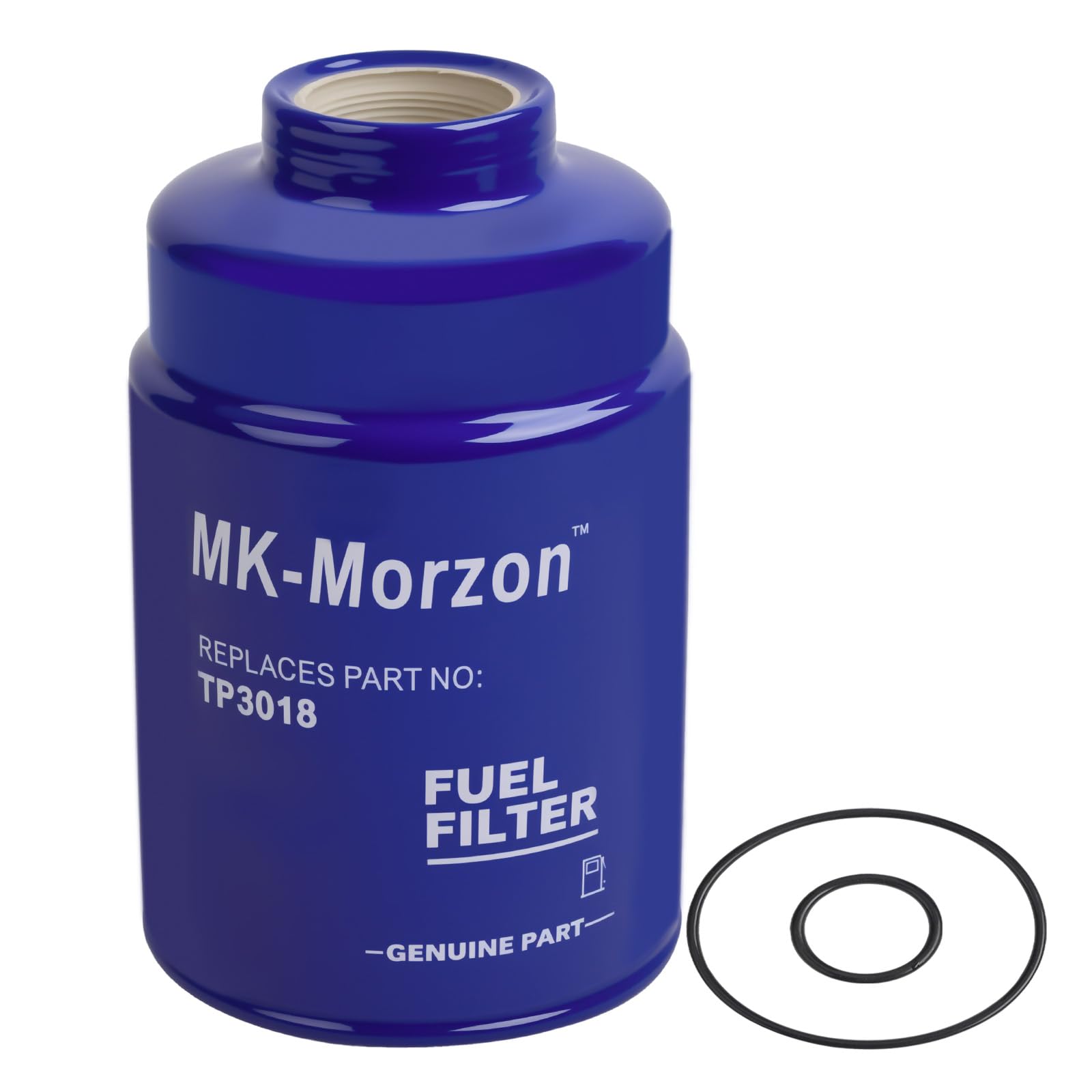 MK-Morzon TP3018 fuel filter side view showing durable construction for Duramax engines