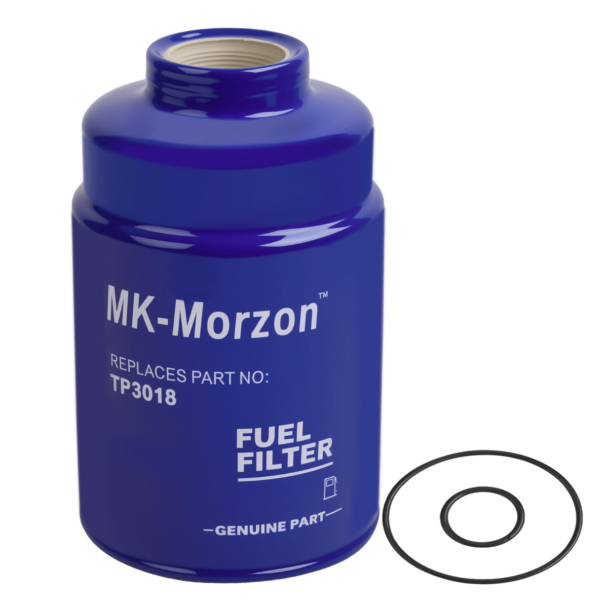 MK-Morzon TP3018 fuel filter side view showing durable construction for Duramax engines
