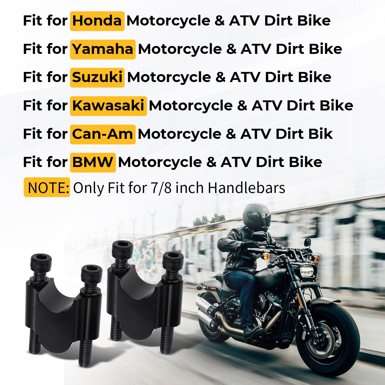 M MATI 7-8 inch handlebar riser side profile shows sturdy aluminum build.