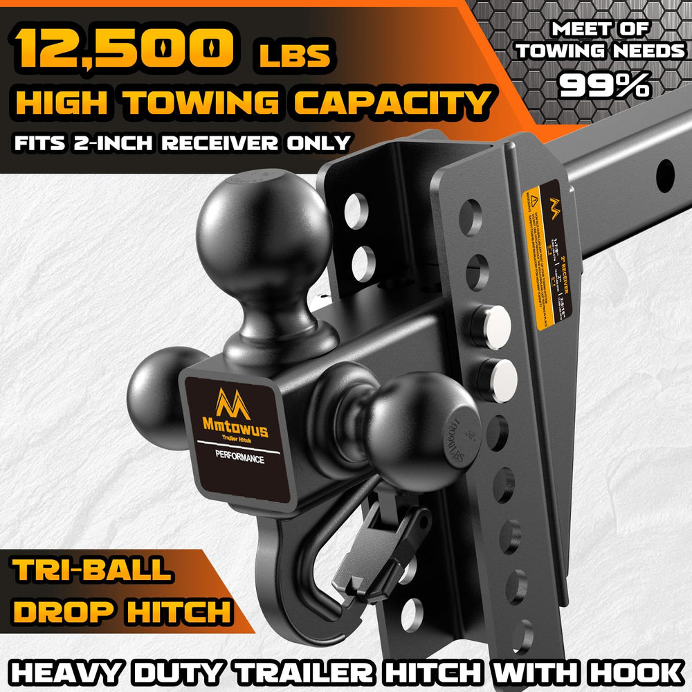 Mmtowus 8-inch height adjustable drop enables level towing across trailers.