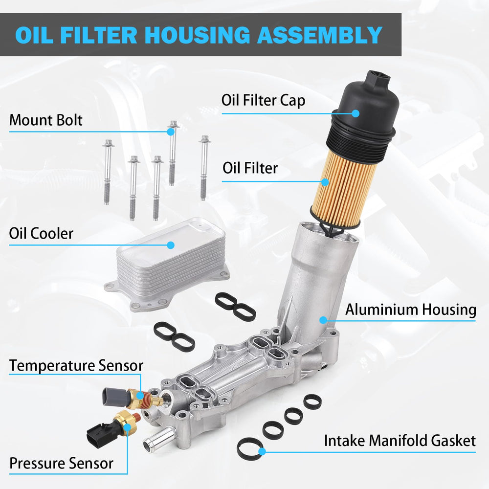 MNJWS oil filter housing kit components laid out for replacement