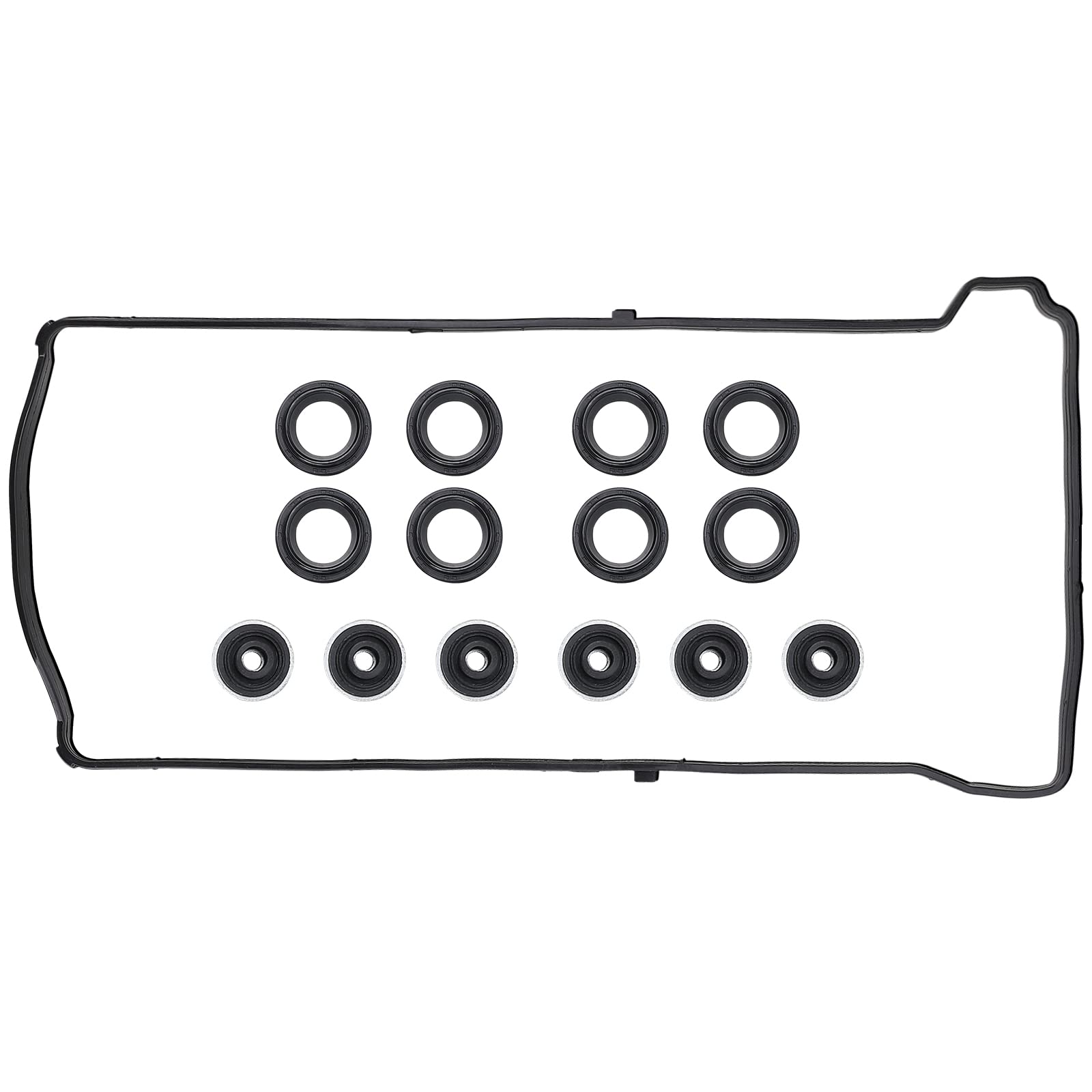 MNJWS valve cover gasket set closeup showing precise seals for oil leak prevention.