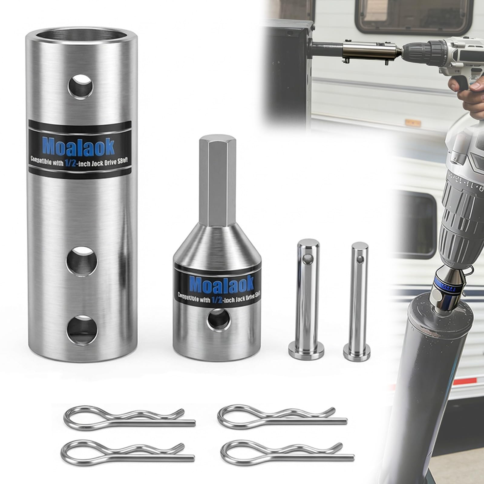 Moalaok 2in1 adapter close-up showing dual-drive compatibility for trailers