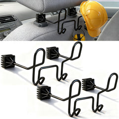 Moalaok hard hat holder with dual hooks installed on a truck headrest for helmet storage