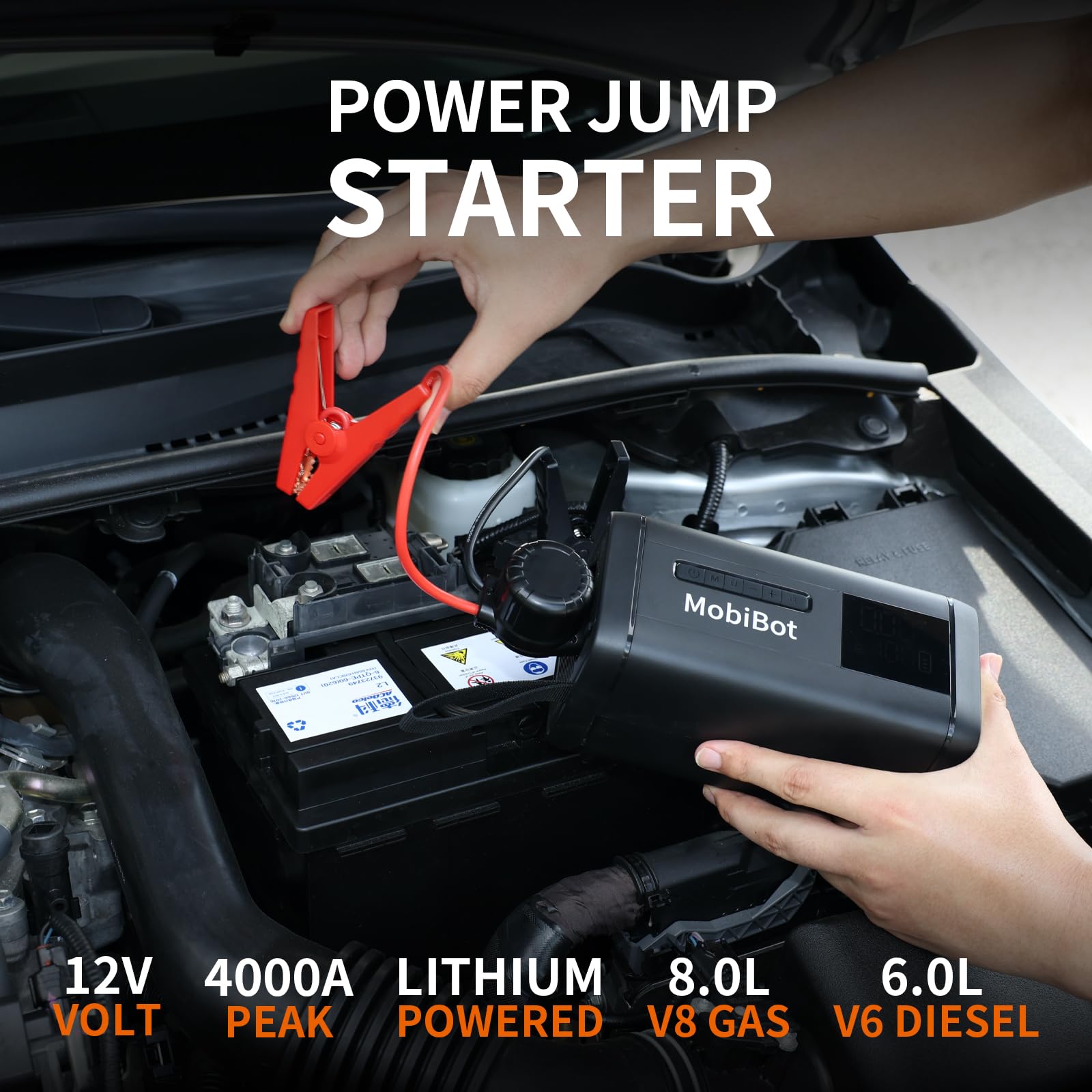 MobiBot 4000A LED display clearly shows charge level and diagnostics