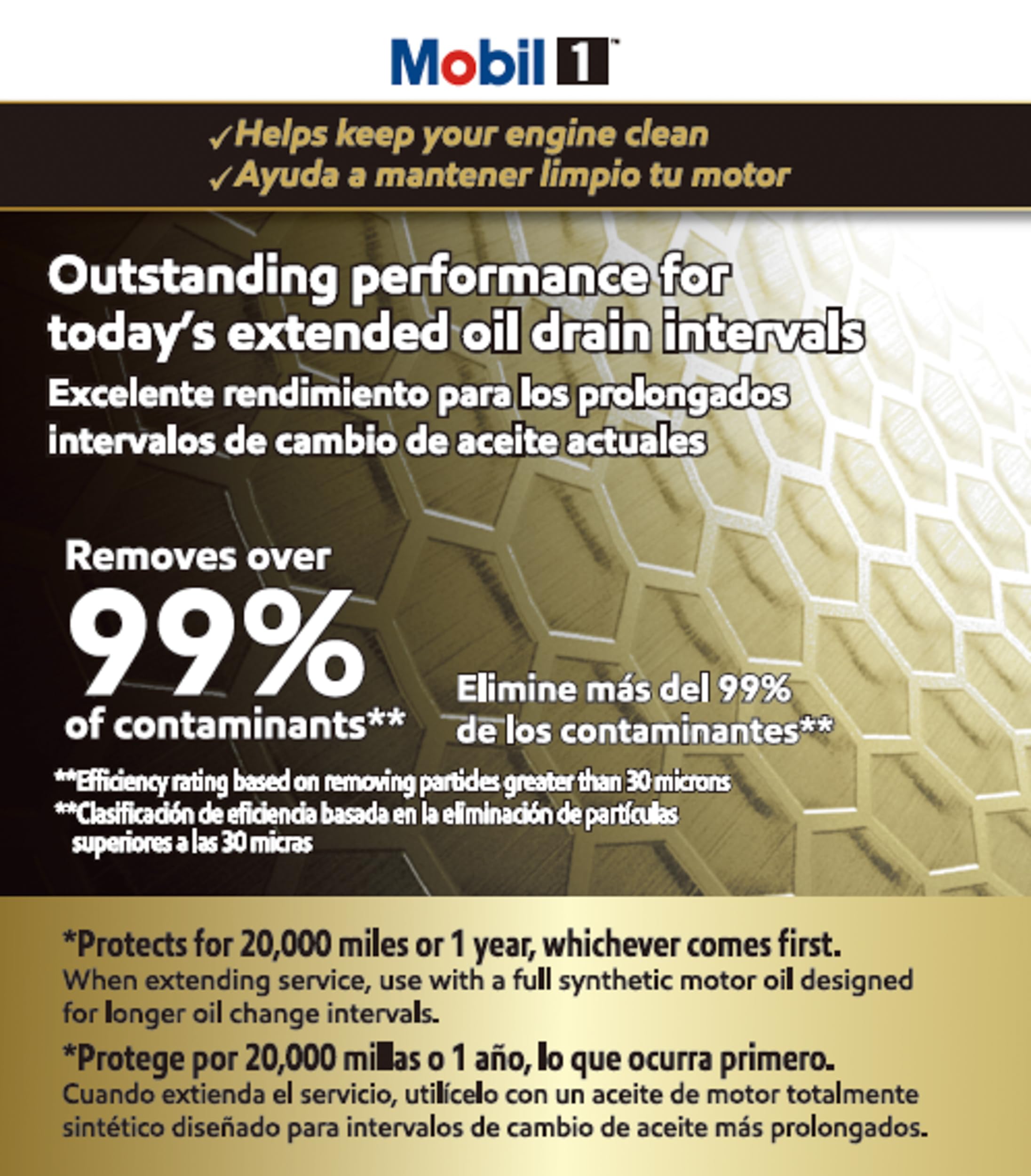 Close-up of synthetic blend media inside Mobil 1 M1-102A for contaminant removal
