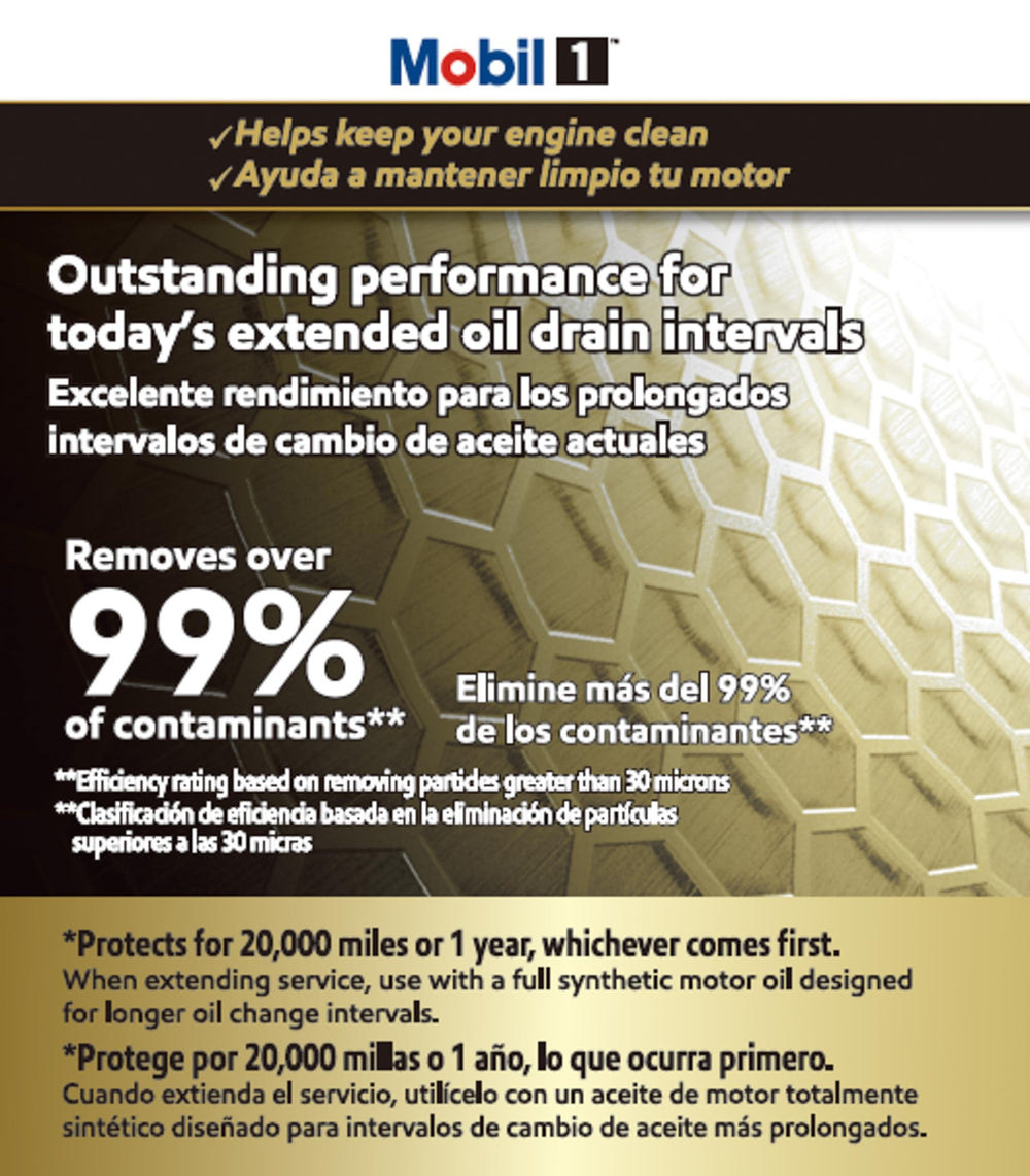 Close-up of synthetic blend media inside Mobil 1 M1-102A for contaminant removal