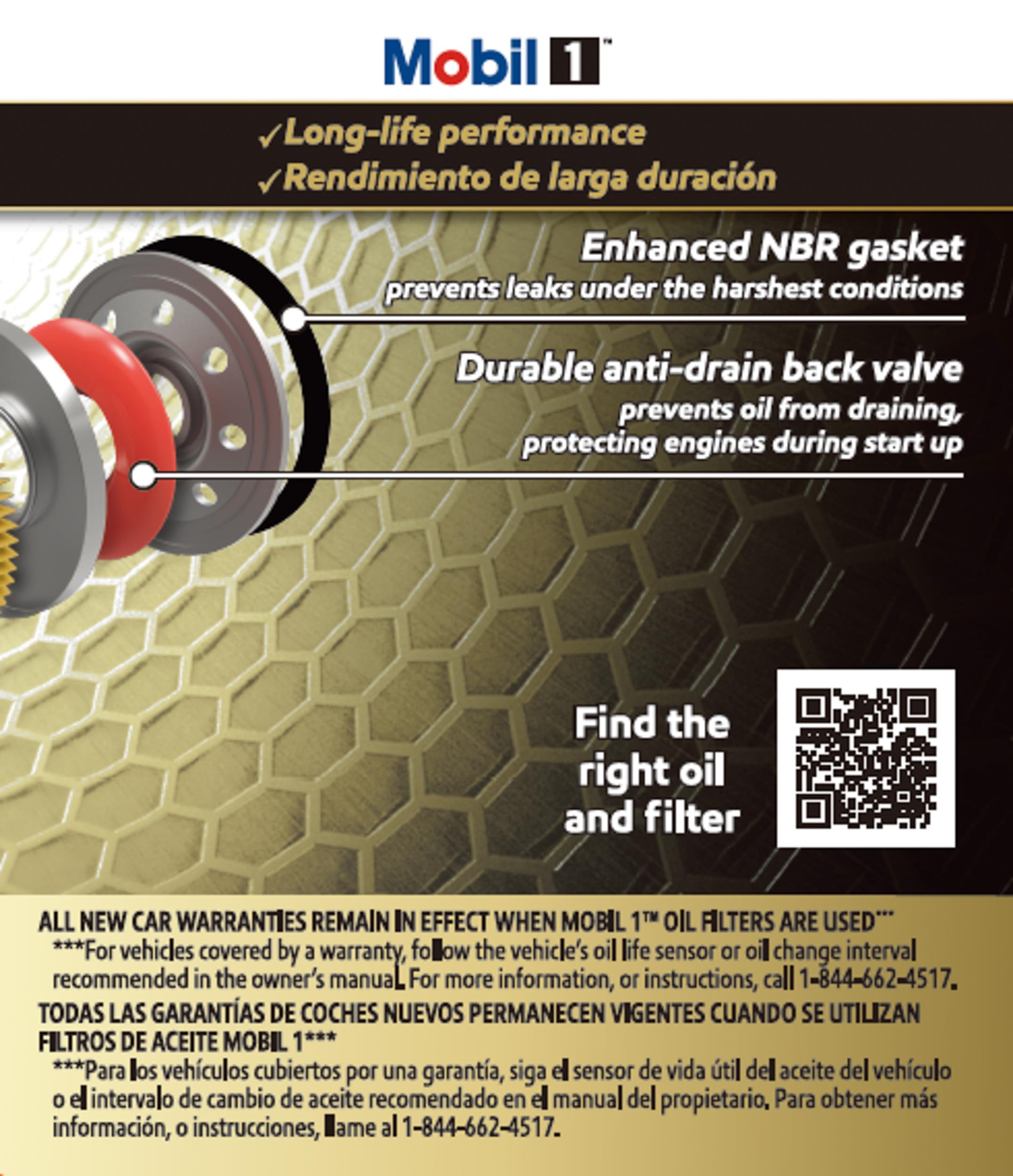 Pack shot of Mobil 1 Extended Performance oil filter M1-102A for extended service intervals