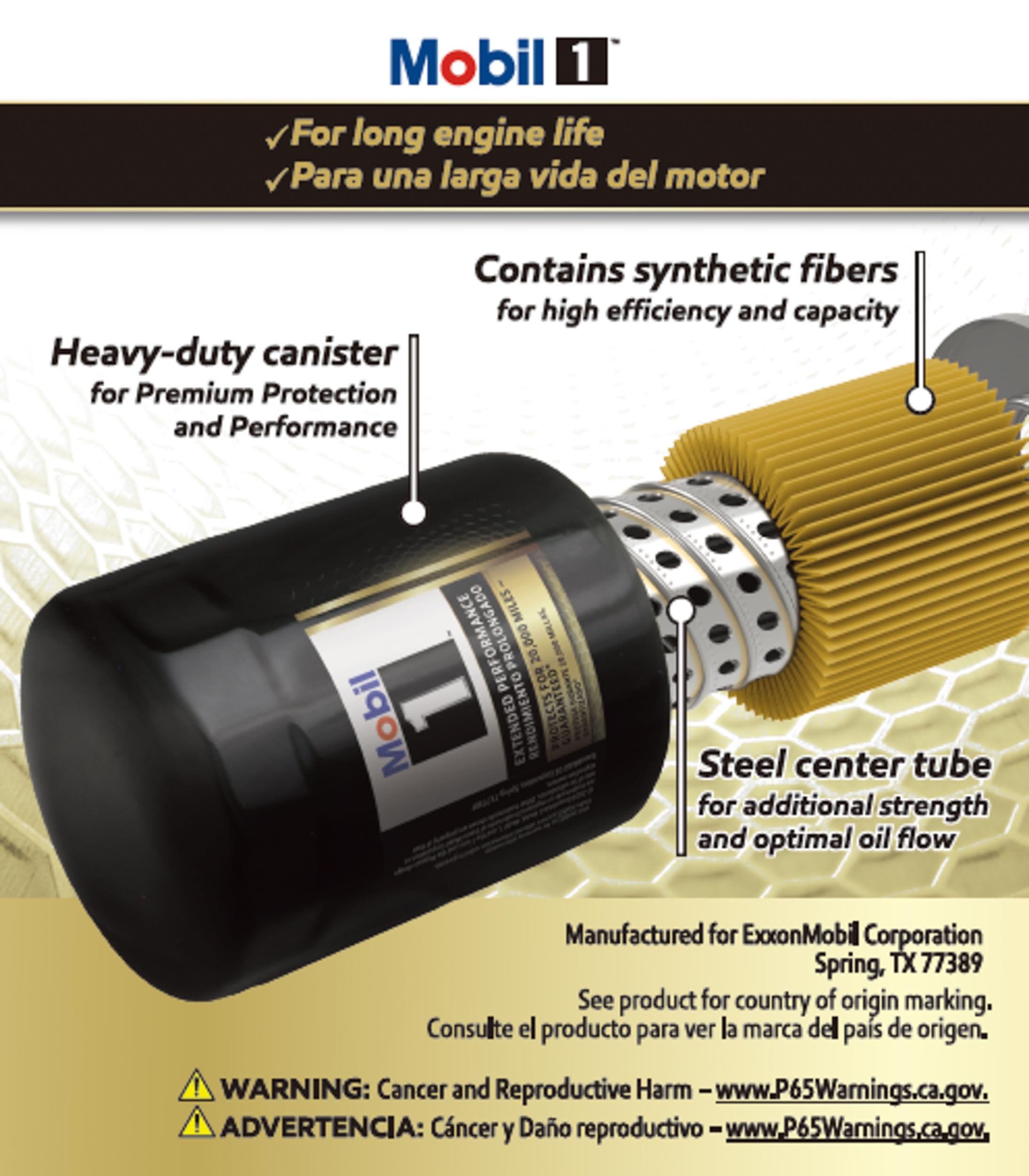 Mobil 1 M1-102A oil filter top view highlighting heavy‑duty canister construction