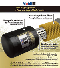 Mobil 1 M1-102A oil filter top view highlighting heavy‑duty canister construction