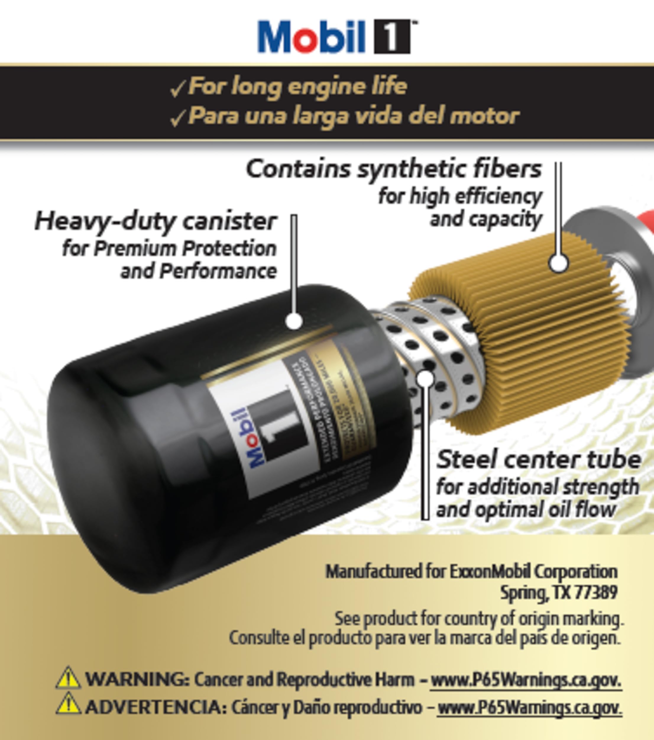 Mobil 1 M1-103A canister: heavy‑duty design supports higher pressure filtration.