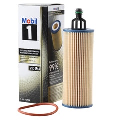 Mobil 1 Extended Performance oil filter front view emphasizes long-life filtration.