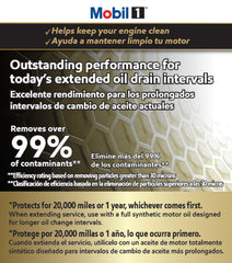 Mobil 1 M1-108A pack contents closeup communicates readiness for routine maintenance