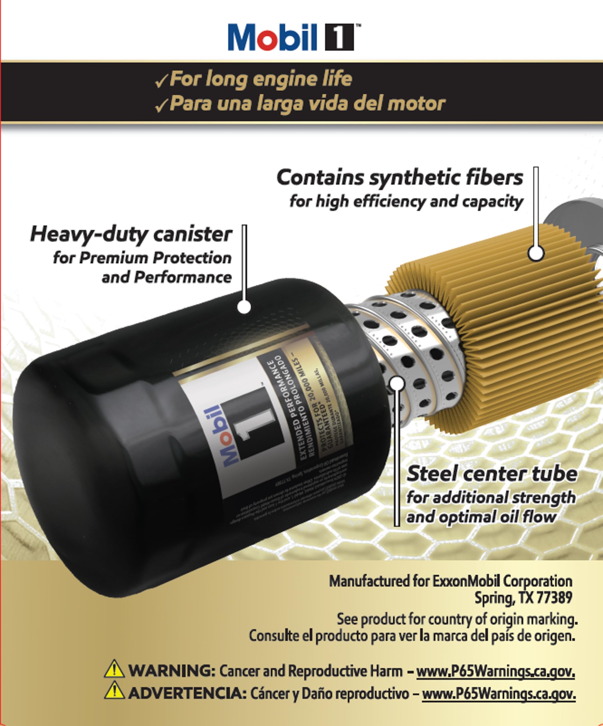 Mobil 1 M1-113A oil filter inside view showing filtration media.